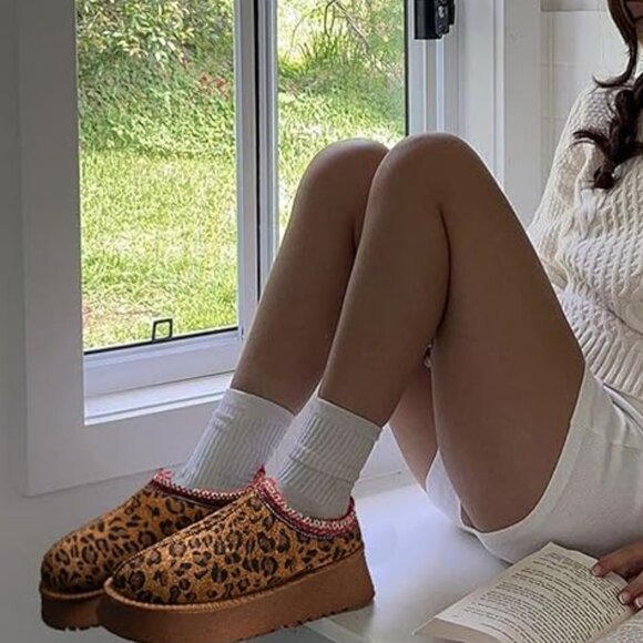 Buy Animal Print Standard Fit (F) Flatform Mini Warm Lined  Warm Lined Woman\'s Leopard Mini Boots